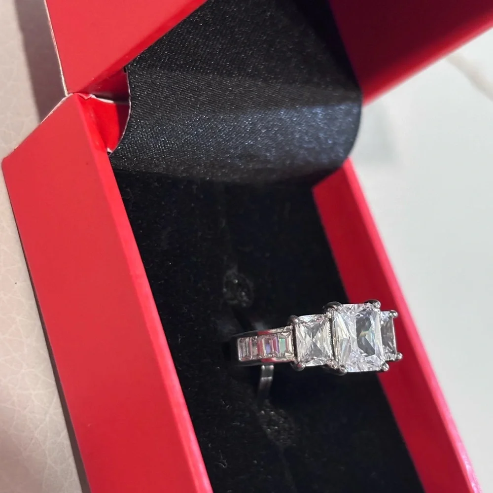 Peermont Jewelry Silver Radiant Cut Three Stone Baguette Ring Size 5 NWT